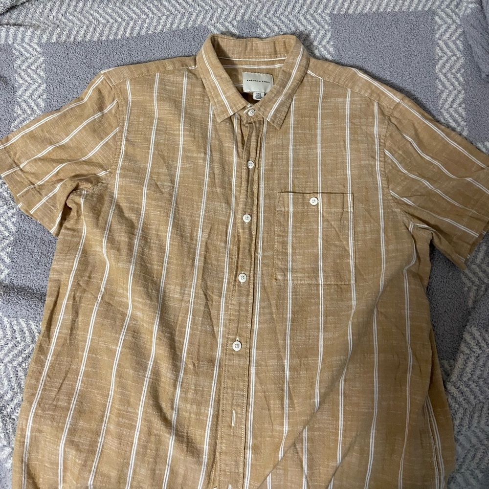 American Eagle yellow and white striped button down